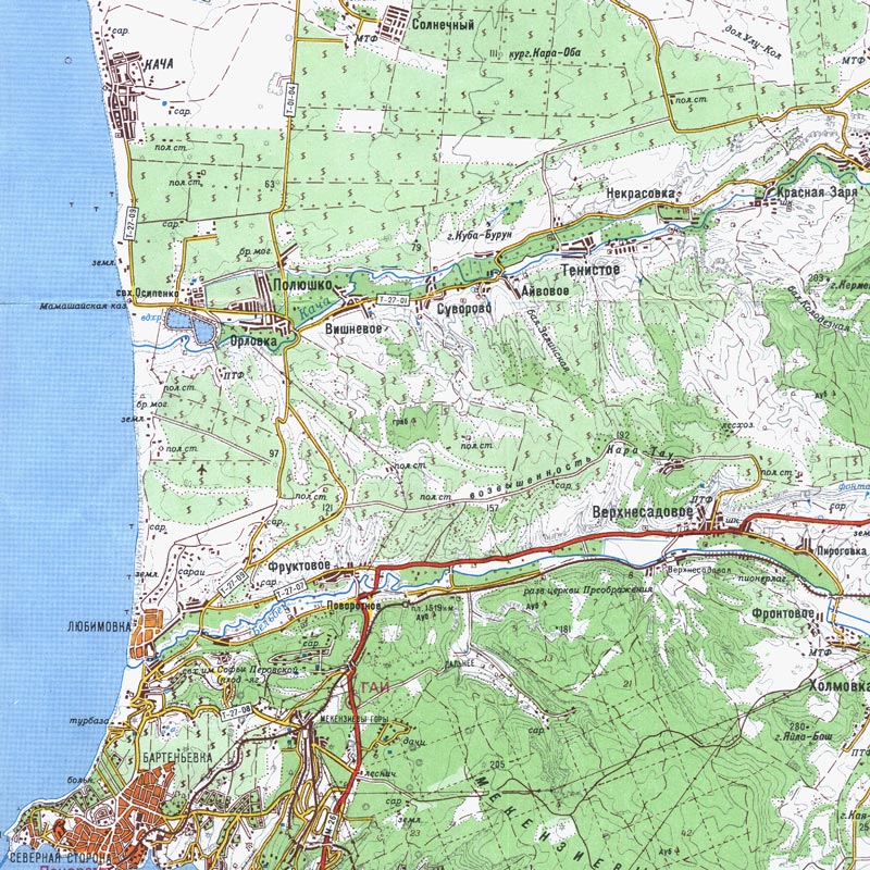 Топографическая карта западного побережья Крыма. Кача. Любимовка. Северная сторона Севастополя. 230kb