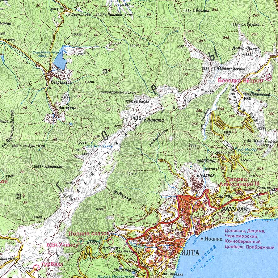 Топографическая карта окрестностей Ялты.265kb